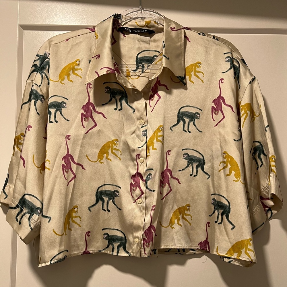 Zara Monkey print button down size L.